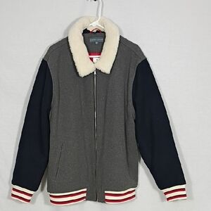 NWT Bleeker and Broad Gray Faux Wool Varsity Rib Bomber Jacket Mens Size XL